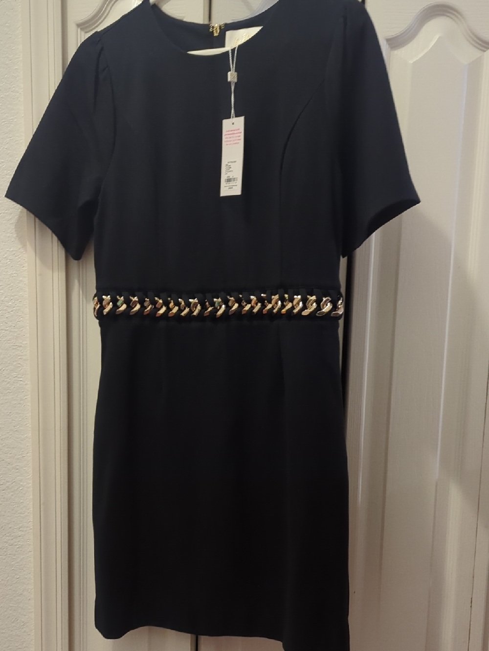 Lilly Pulitzer Black Short-Sleeve Mini Dress with Gold Chain Accent